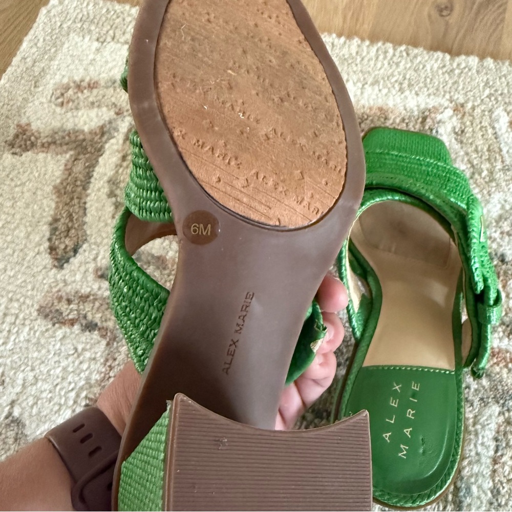 Women’s Y2K Inspired Green Raffia Woven Block Heel Sandals - Size 6 - Picture 5 of 5